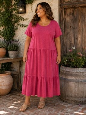 Old Navy Red Swing Tiered Midi Dress | Size 2XL with Pockets